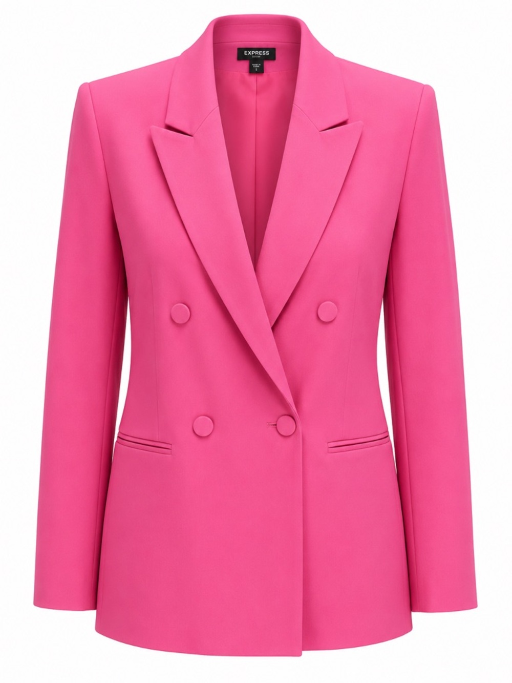 B17 Express Hot Pink Double-Breasted Blazer NWOT Small Fully Lined Shoulder Pads - Picture 3 of 6